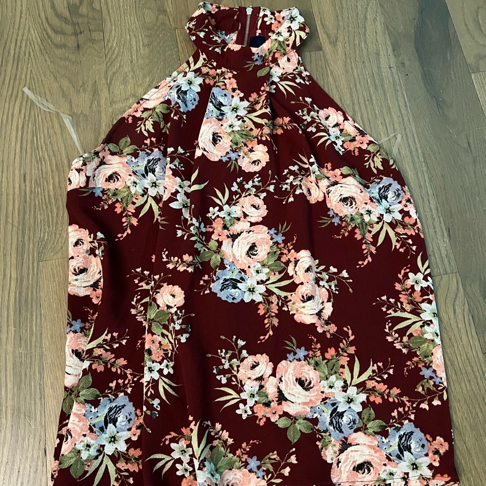 Blue Rain Pink Floral Halter Blouse Sz L